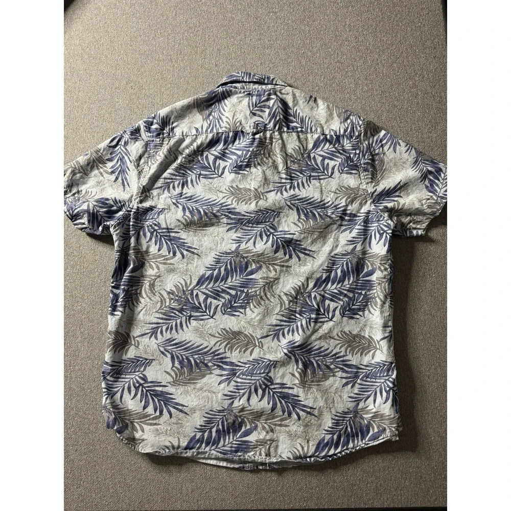 Denim And Flower Ricky Singh Slim Fit Blue And White Palm Leaves Shirt Large‎